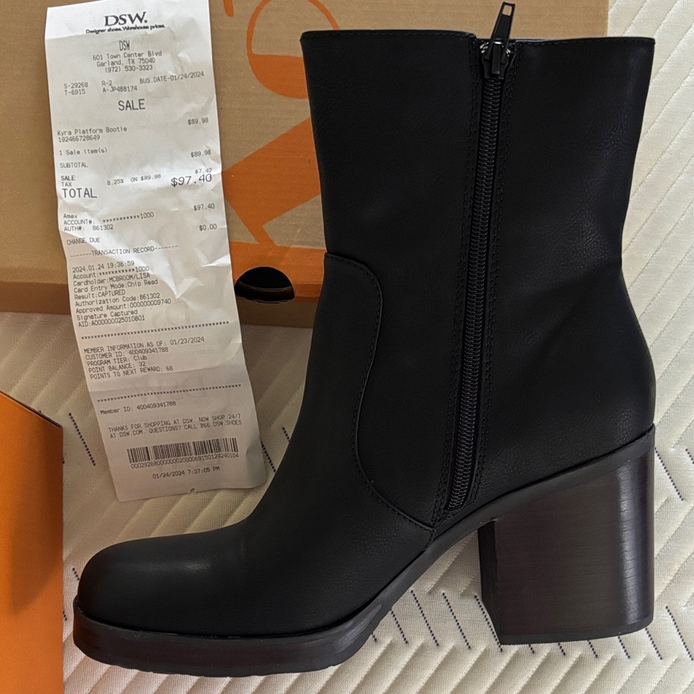 DSW Black Leather Block Heel Boots